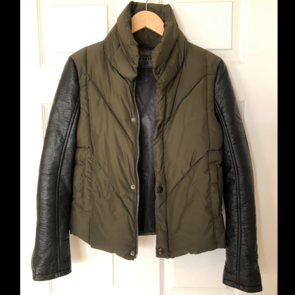 Blank NYC puffer jacket with leather sleeves